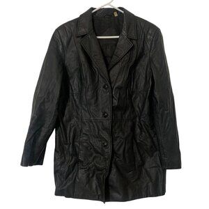 Black Genuine Leather Blazer Jacket Button Closure & Notched Lapels Mens SZ M